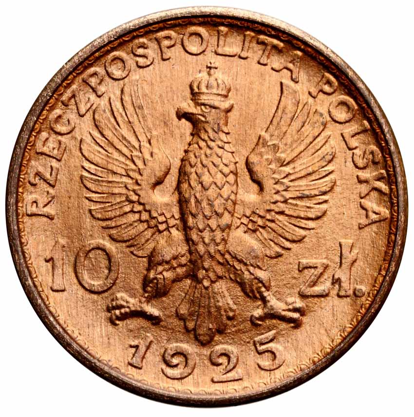 II RP 10 złotych 1925, PRÓBA, brąz z kolekcji Włodzimierza Głuchowskiego